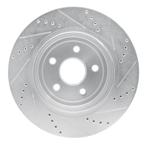 Dodge Durango Brake Rotor (1) - Rear Left - R1 Concepts - Drilled & Slotted - Silver - `12-`25